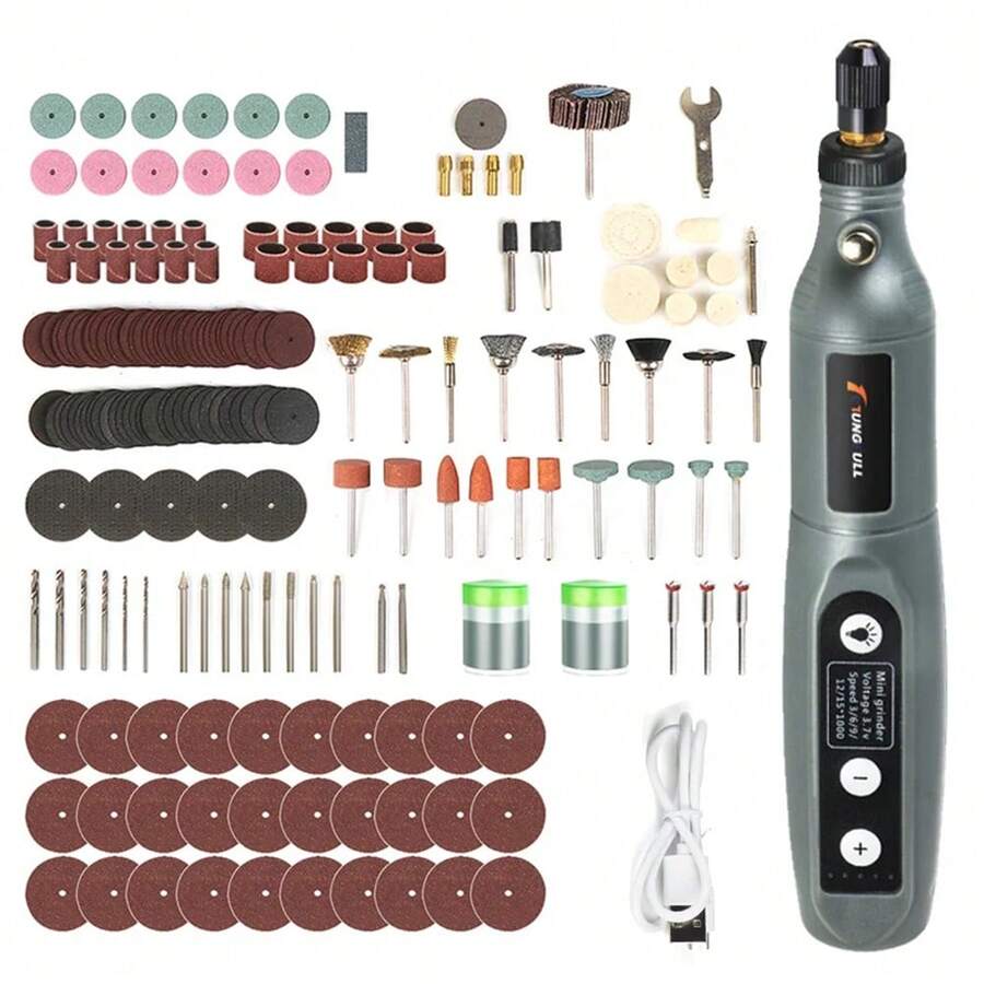 TUNGFULL 1件迷你電動手鑽，配有361個工具部件，5檔速度，帶速度控制木雕和雕刻鑽頭套裝，適用於家庭DIY