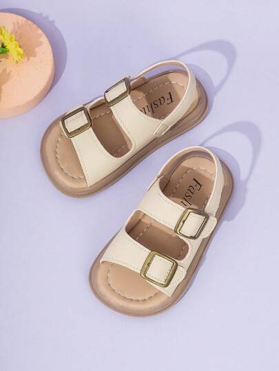 1 par de sandalias unisex para niños con doble gancho y bucle, suela antideslizante de PU, punta abierta, diseño de corte bajo y 2 correas ajustables con talón para deportes y playa, aptas para varias ocasiones en verano.