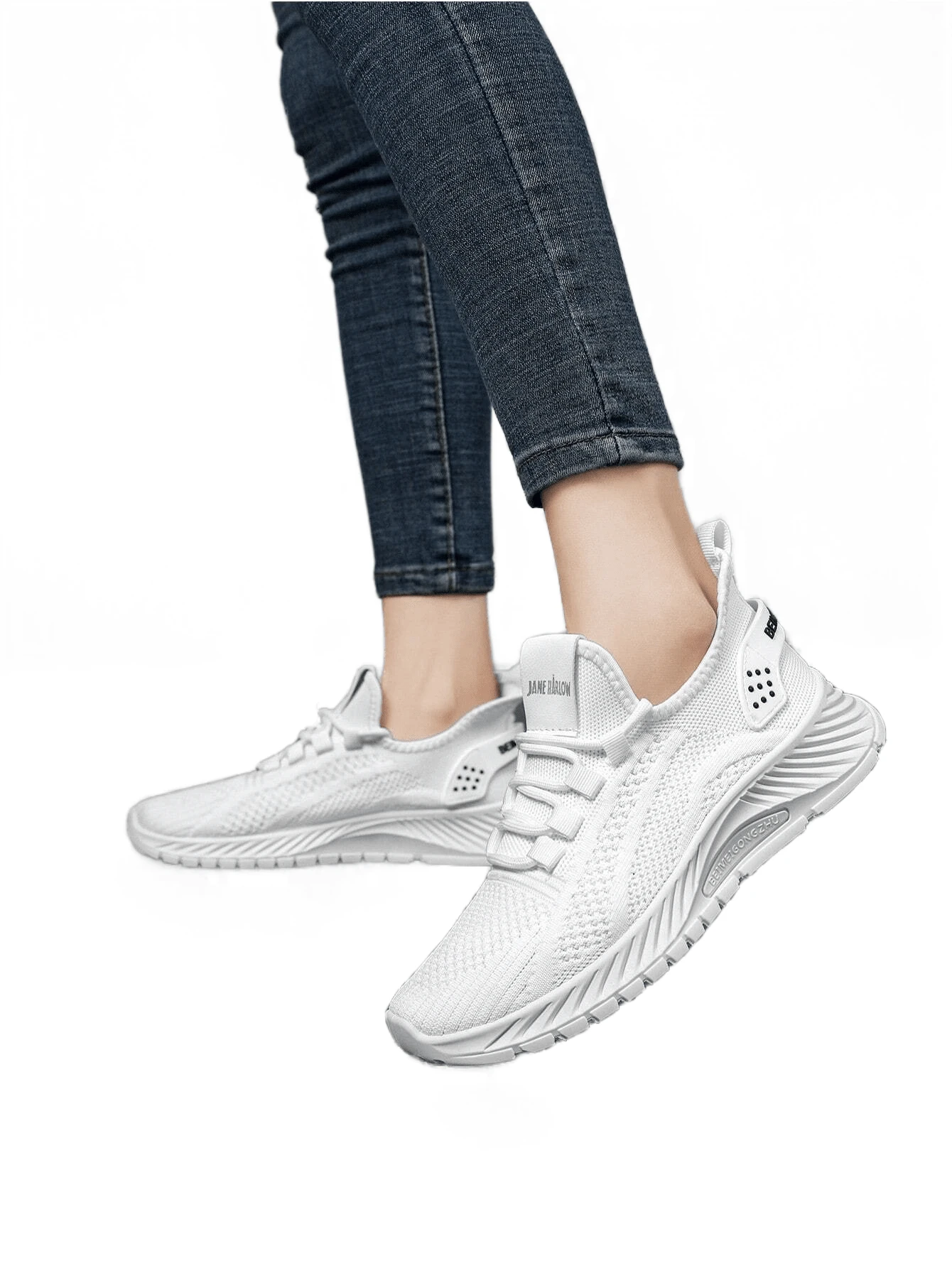 Zapatillas con Cordones para Mujeres, de color sólido y casuales, con diseño transparente y plegable para mayor comodidad. - Blanco - Ver 1