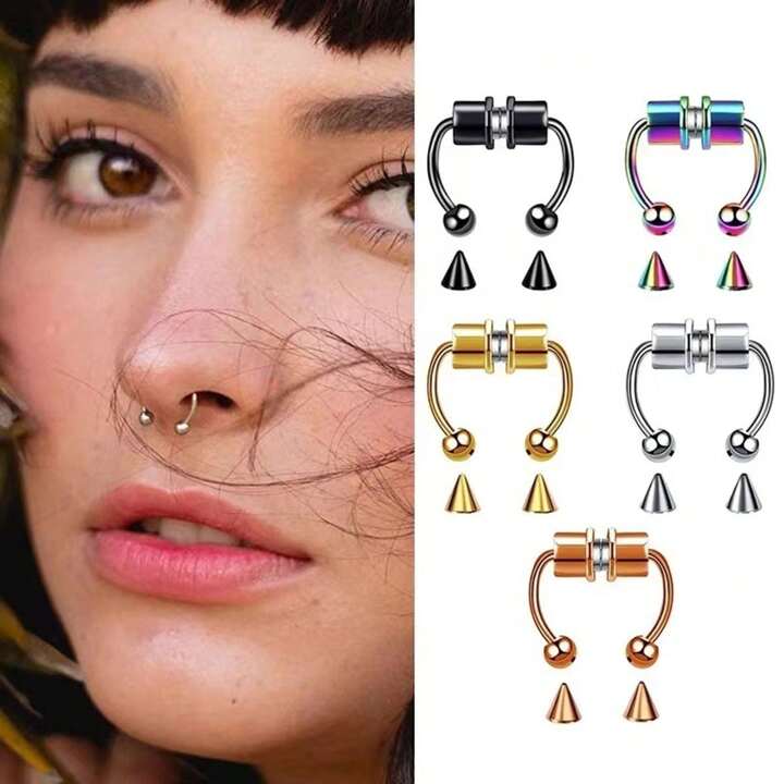 1pc Women Fake Piercing Nose Ring Hoop Septum Non Piercing Nose Clip Rock HipHoop SHEIN UK
