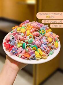 1 paquete de 50 piezas de Lazos de cabello en espirales de dibujos animados coloridos lindos al azar - Multicolor - Ver 10