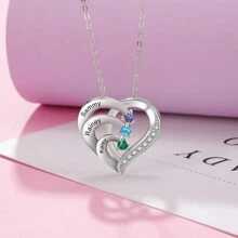 S925 Sterling Silver Necklace Heart-Shaped Confession Necklace For Girlfriend, Customized Name Birthstone Necklace, Personalized Couples/Mother's Day/Father's Day/Family/Friend Birthday Gift, DIY