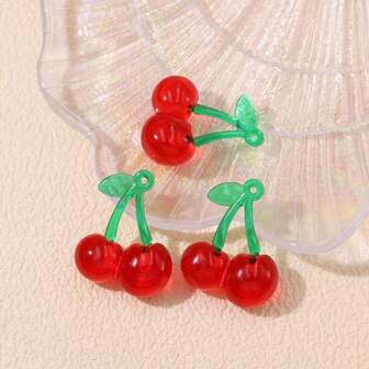 10入組透明紅色粉紅色櫻桃掛飾，葡萄牙水果吊墜，適用於手工珠寶製作，DIY手工項鍊耳環配件