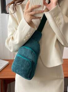 Túi đeo ngực Mini Solid Color Simplex vải nhung họa tiết da báo sang trọng - Màu xanh lá cây đậm - Xem 6