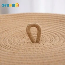 OYHOMO 1入組棕色獅子洗衣籃帶蓋，玩具儲物籃衣物襯子編織繩籃具有隱形手柄的家居裝飾收納盒 - 棕色 - 查看 7
