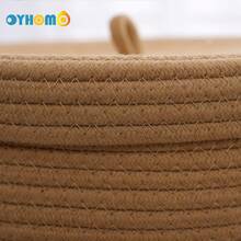 OYHOMO 1入組棕色獅子洗衣籃帶蓋，玩具儲物籃衣物襯子編織繩籃具有隱形手柄的家居裝飾收納盒 - 棕色 - 查看 8