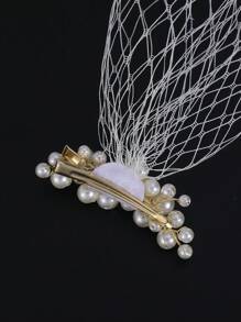 1pc Faux Pearl Decor Hair Clip & Veil, Suitable For Party, Wedding, Birthday And Other Occasions