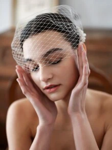 1pc Faux Pearl Decor Hair Clip & Veil, Suitable For Party, Wedding, Birthday And Other Occasions