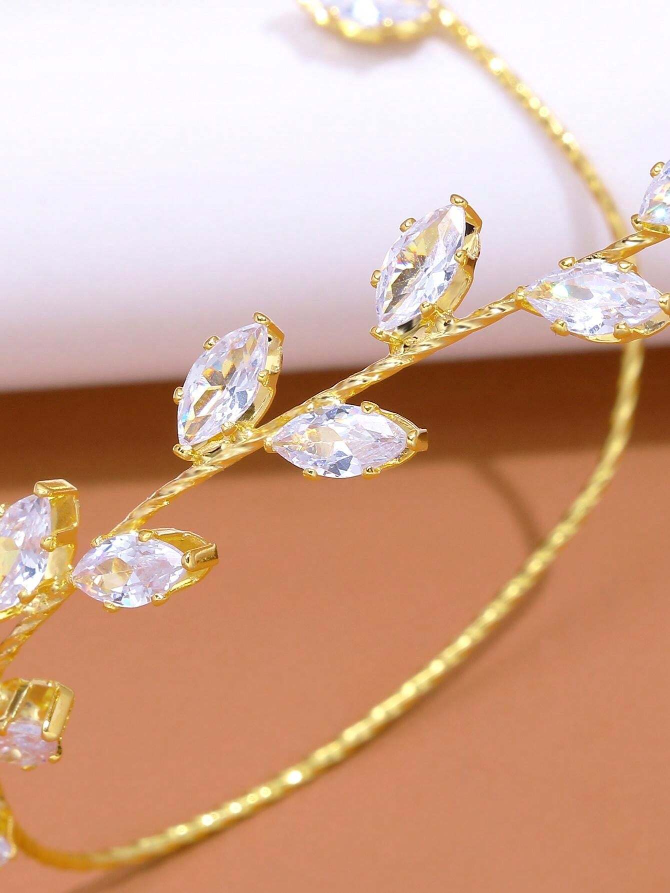 STONEFANS One Silver LeafShaped Cubic Zirconia Palm Bracelet