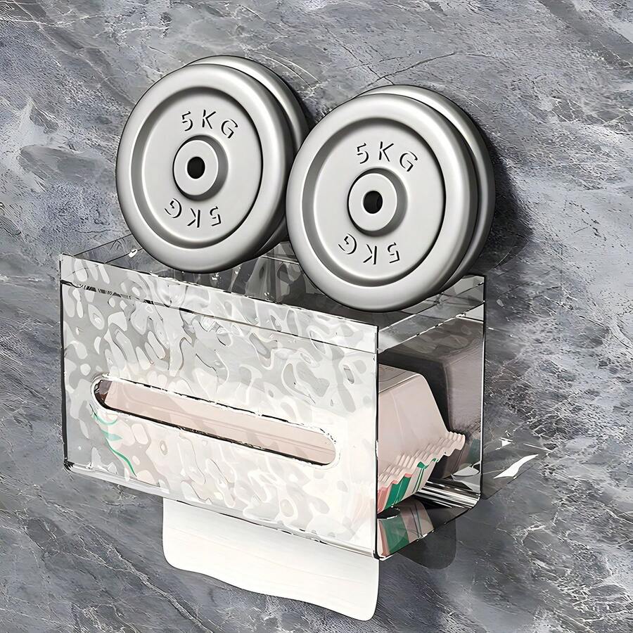 1pc Transparent Glacier-Textured Tissue Box - Wall-Mounted Phone Holder And Tissue Dispenser For Modern Bathrooms - Transparent - View 1