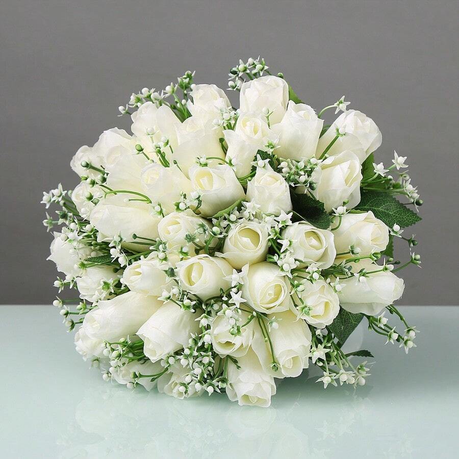 One Bunch Of Long Stem Artificial Roses Wedding Bouquet, Bride