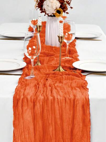 1pc Orange Bohemian Style Bali Cheese Cloth Table Runner For Wedding Or Countryside Decor