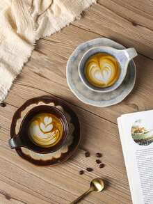 1set 200ml Vintage Crackle Glaze Ceramic Cup & Saucer Set, Espresso/Latte Art Coffee Cup And Plate - View 10