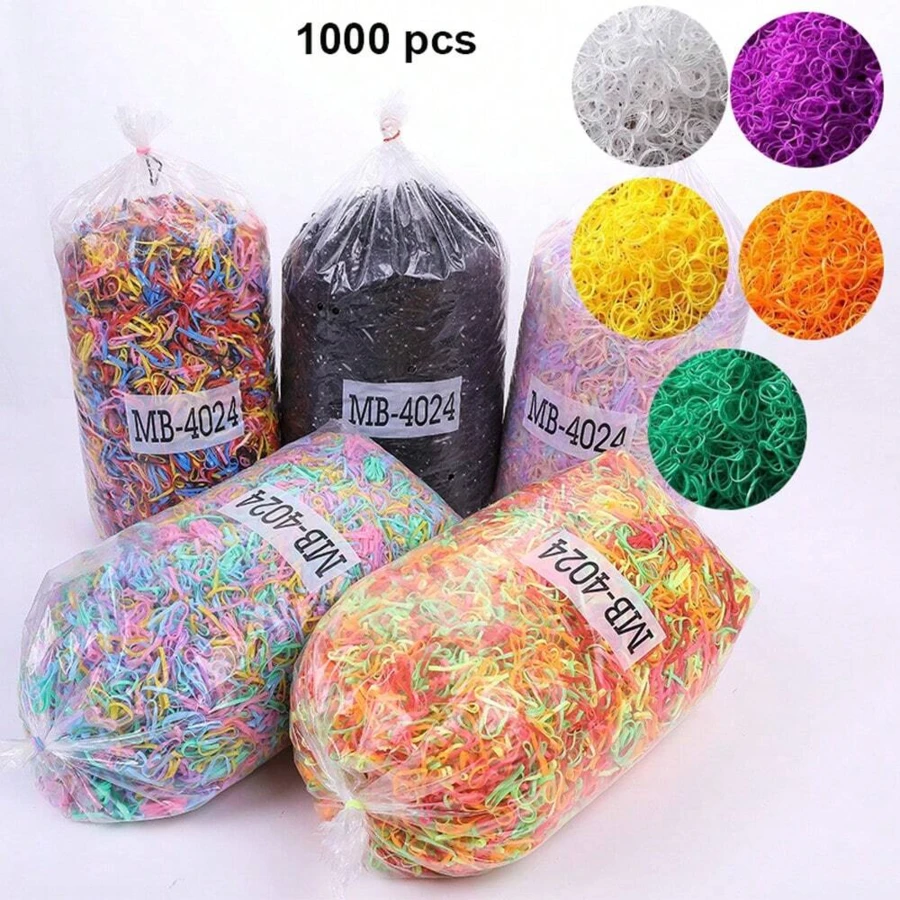 Chuẩn bị 1000 cái/gói Dây buộc tóc dùng một lần co giãn dễ thương, dây buộc tóc đuôi ngựa đầy màu sắc và phụ kiện tóc cho bé gái - Hoàn hảo để buộc tóc đuôi ngựa. - Nhiều màu - Xem 1