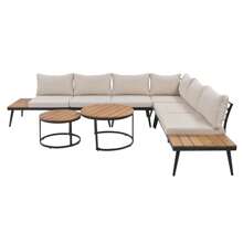 Nestfair 6-Piece Outdoor Sectional Sofa Set With Round Nesting Coffee Tables And Cushions