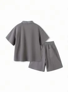 Balabala Conjunto de dos piezas de manga corta para niños y niñas, pequeños y mayores, ropa de verano sencilla y casual