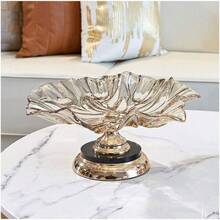 Crystal Glass Candy & Nut Serving Platter With Gold Metal Base, Divided Serving Tray For Cookie & Fruit, Food Tray Container, Rotatable Snack Plate - Gold - View 5