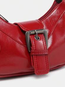 1pc Women Vintage Milanoo Y2K Biker Punk Style Pin Buckle Decorated Simulated Wax Cracked Dual-Toned Leather Armpit Bag Suitable For Street Dating Parties. - Burgundy - View 3