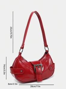 1pc Women Vintage Milanoo Y2K Biker Punk Style Pin Buckle Decorated Simulated Wax Cracked Dual-Toned Leather Armpit Bag Suitable For Street Dating Parties. - Burgundy - View 6