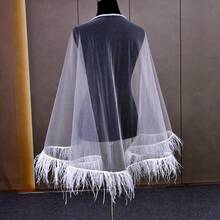 一件奢華的羽毛迷你披肩，閃亮的星空面紗斗篷，婚紗裝飾，女士披肩 - 彩色 - 查看 1