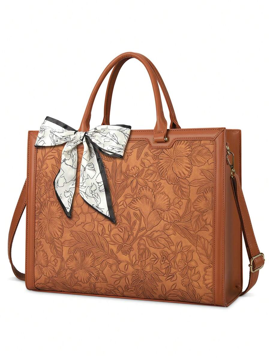 Laptop Bag For Women 15.6 Inch Laptop Tote Bag Waterproof Leather Computer Tote Bag Business Lightweight Office Briefcase Large Capacity Handbag Shoulder Bag - 卡其色 - 查看 1