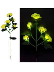 1pc 5-Rose Solar Powered Lights, Outdoor Decorative Garden Pathway Lights, LED Fairy Lights For Yard, Party, Holiday, Birthday, Home Decor, Proposal Gift