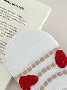 1/4 Pair Women Soft Breathable Red Heart Design Boat Socks, Suitable For Spring/Summer - Multicolor - View 6