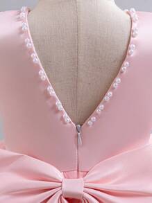 H HIBOBI Vestito da festa per bambina con maniche a cappuccio, inserti in rete, decorazione con strass e fiocco