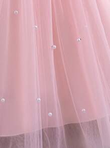H HIBOBI Vestito da festa per bambina con maniche a cappuccio, inserti in rete, decorazione con strass e fiocco