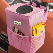 ZukMi Car Trash Can With Lid And Storage Pockets - 100% Leak-Proof Organizer, Waterproof Garbage Can, Multipurpose Trash Bin For Car, 2 Gallons, Pink