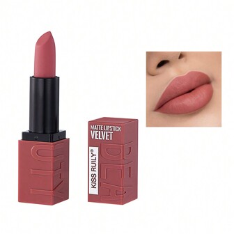 kissruily Pintalabios mate de terciopelo de unicolor, fácil de aplicar, adecuado para maquillaje de labios diario, pintalabios unicolor lavable