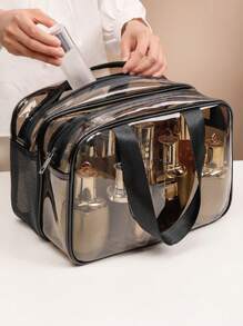 1PC Storage Bag Makeup Travel Bag Make Up Brush Bag Toiletry Bag Transparent Makeup Bag Made Of PVC Material, Hand-Held Toiletry Bag, Cosmetic Storage Bag, Beach Bag, Essential For Traveling Makeup Travel Toiletry Organizer Clear Essentials Gifts Storage Zipper Accessories Nail