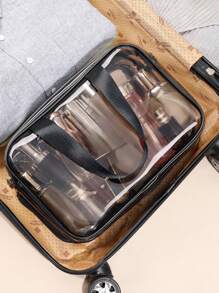 1PC Storage Bag Makeup Travel Bag Make Up Brush Bag Toiletry Bag Transparent Makeup Bag Made Of PVC Material, Hand-Held Toiletry Bag, Cosmetic Storage Bag, Beach Bag, Essential For Traveling Makeup Travel Toiletry Organizer Clear Essentials Gifts Storage Zipper Accessories Nail