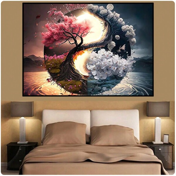 1pc Classic Colorful Yin And Yang Canvas Painting Chinese Philosophy Wall Art Pictures Abstract Landscape Posters For Living Room No Frame