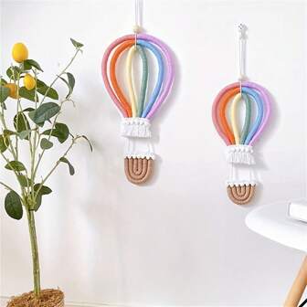 1pc Nordic Style Home & Kids Room Decorative Hanging Woven Hot Air Balloon & Rainbow Wall Ornament,Home Decor ,Room Decor,Wall Decor Gifts Birthday Graduation