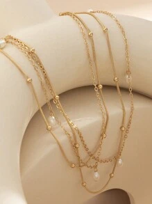 HOTNICE Two Pieces Metal Waist Chain Faux Pearl Waist Chain Sexy Bikini Layered Waist Chain Women's Jewelry - Yellow Gold - View 3
