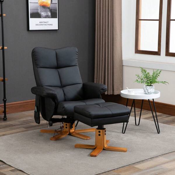 HOMCOM Relaxsessel mit Liegefunktion Massagesessel mit Fußhocker Polyester