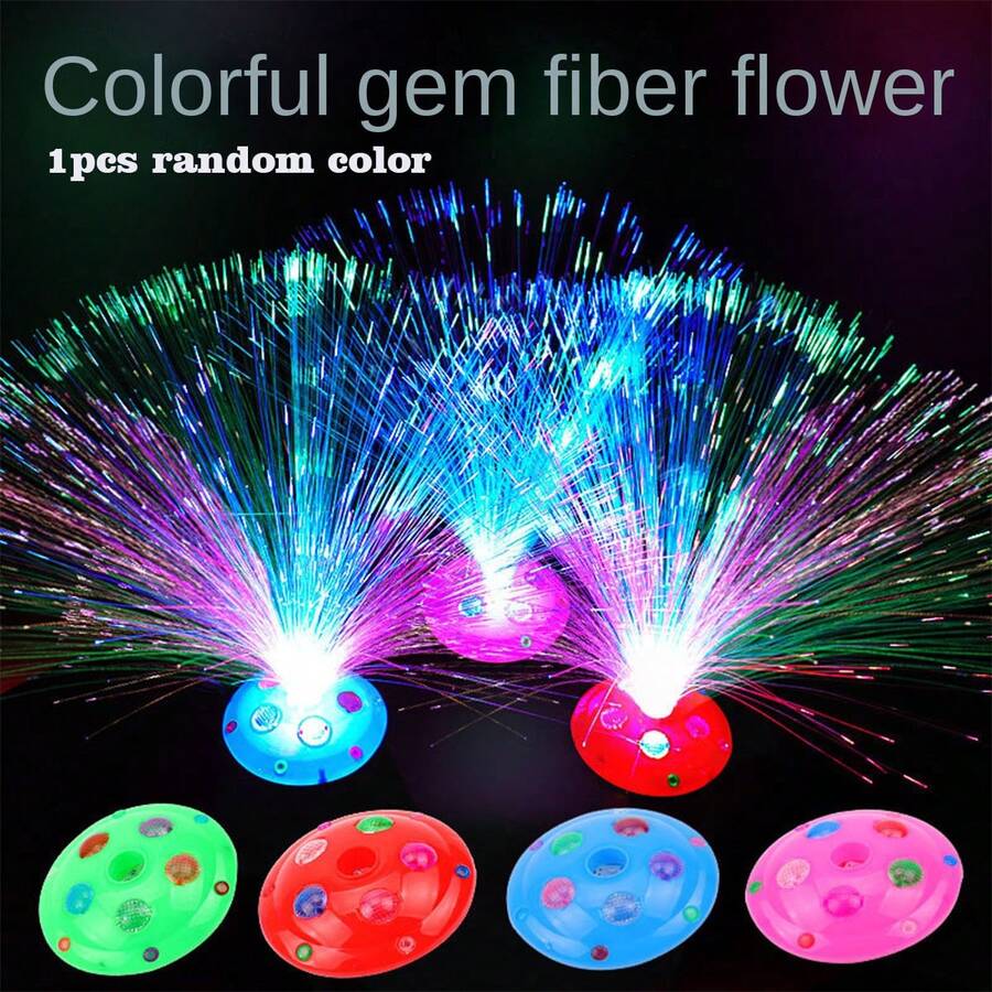Lámpara de fibra óptica LED con base de piedras preciosas, luz nocturna intermitente multicolor con efecto de estrella, para decoración y juguete, color al azar