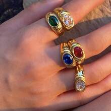 Nuevo anillo de piedra natural impermeable, anillo de ágata de color dorado vintage para mujer, regalo de joyería - Anillo A - Ver 12
