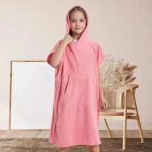 MUTAO 1pc Quick-Drying Comfortable Changing Robe With Pocket And Hooded Towel, Solid Color, Suitable For Beach And Bathroom - shell pink - View 2