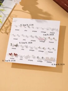 40 Pcs Heart Butterfly Clover Alloy Crystal Inlaid Stud Earrings Set, Fashionable & Personalized For Women, Suitable For Daily Wear Valentines