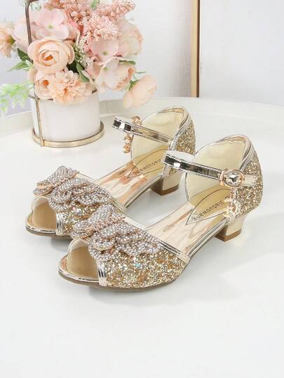 Sandales pour enfants à talons hauts Chaussures de princesse pour filles d"été avec détails de nœud