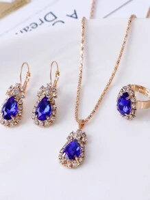 A Set Of 4pcs Geometric Teardrop & Square Shaped Earrings, Ring And Necklace - 2782 Teardrop Shape - View 3