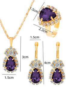 A Set Of 4pcs Geometric Teardrop & Square Shaped Earrings, Ring And Necklace - 2782 Teardrop Shape - View 7