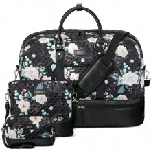 Juego de 3 bolsas de viaje de lona a rayas con gran capacidad, ideal para viajes de noche, bolsa de mano para llevar - Blanco y Negro - Ver 1