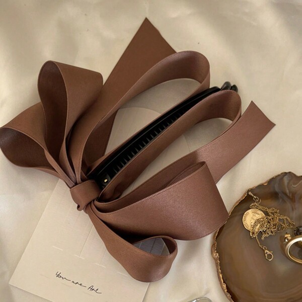1pc Women Elegant And Stylish Satin Fabric Banana Clip, With Multiple Layers Of Bowknots And Vertical Clip For Ponytail Hairstyles, Suitable For Daily Outfits And Wear,Banana Clip Valentine's Day Valentines Hair Clips Claw Clips Hair Claws Hair Barrettes