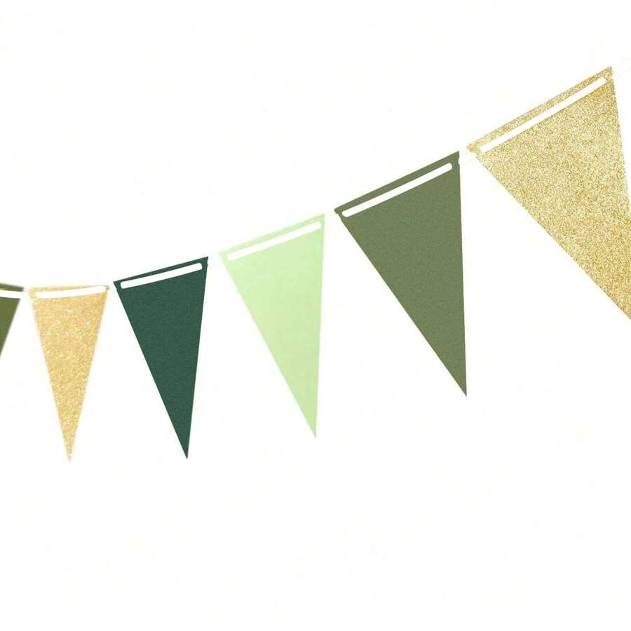 1pc Golden Green Triangle Banner Decoration Greenery Party Supplies Bunting Signs For New Years Birthday Classroom Anniversary Decoration Graduation Flags,Christmas - Green - View 1