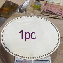 1入時尚創意手工編織圓籃，配有天然木底，存儲籃具有編織針掛鈎，家庭木工藝品 - 卡其色 - 查看 10