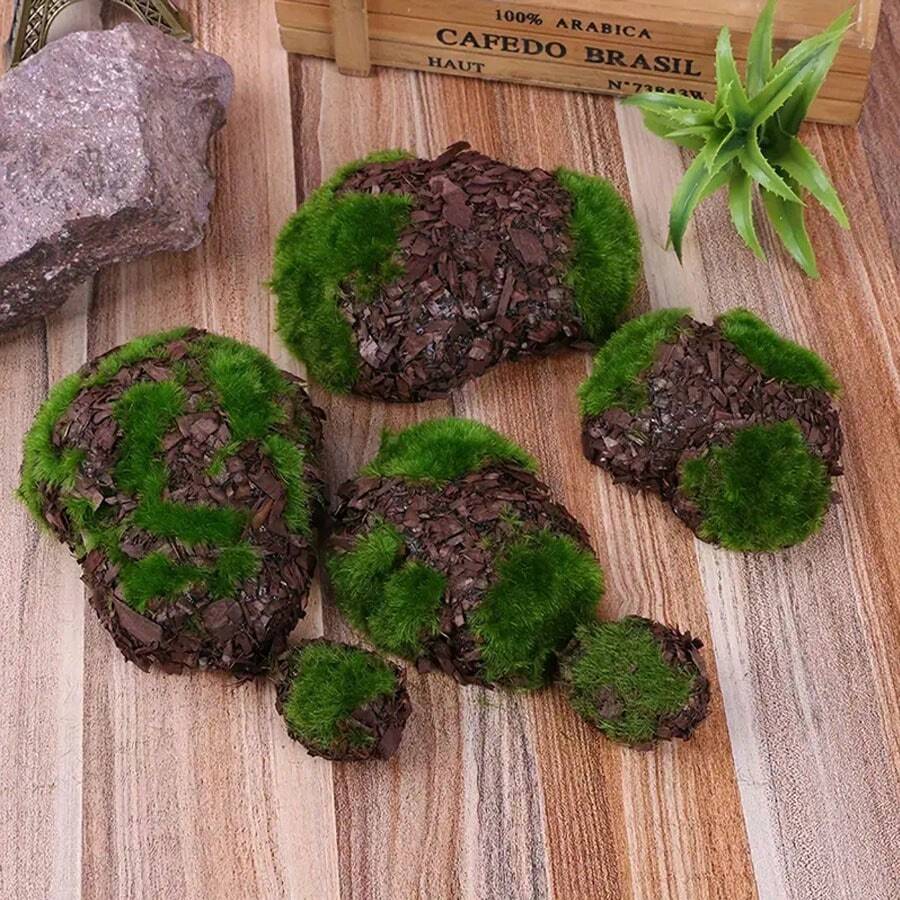 6 viên đá rêu nhân tạo dùng để trang trí cảnh quan, quả cầu rêu mini dùng để trang trí sân vườn, lý tưởng cho khu vườn cổ tích, hồ cá, cây trồng trong chậu, ngày lễ tình nhân, quà tặng - Nhiều màu - Xem 1