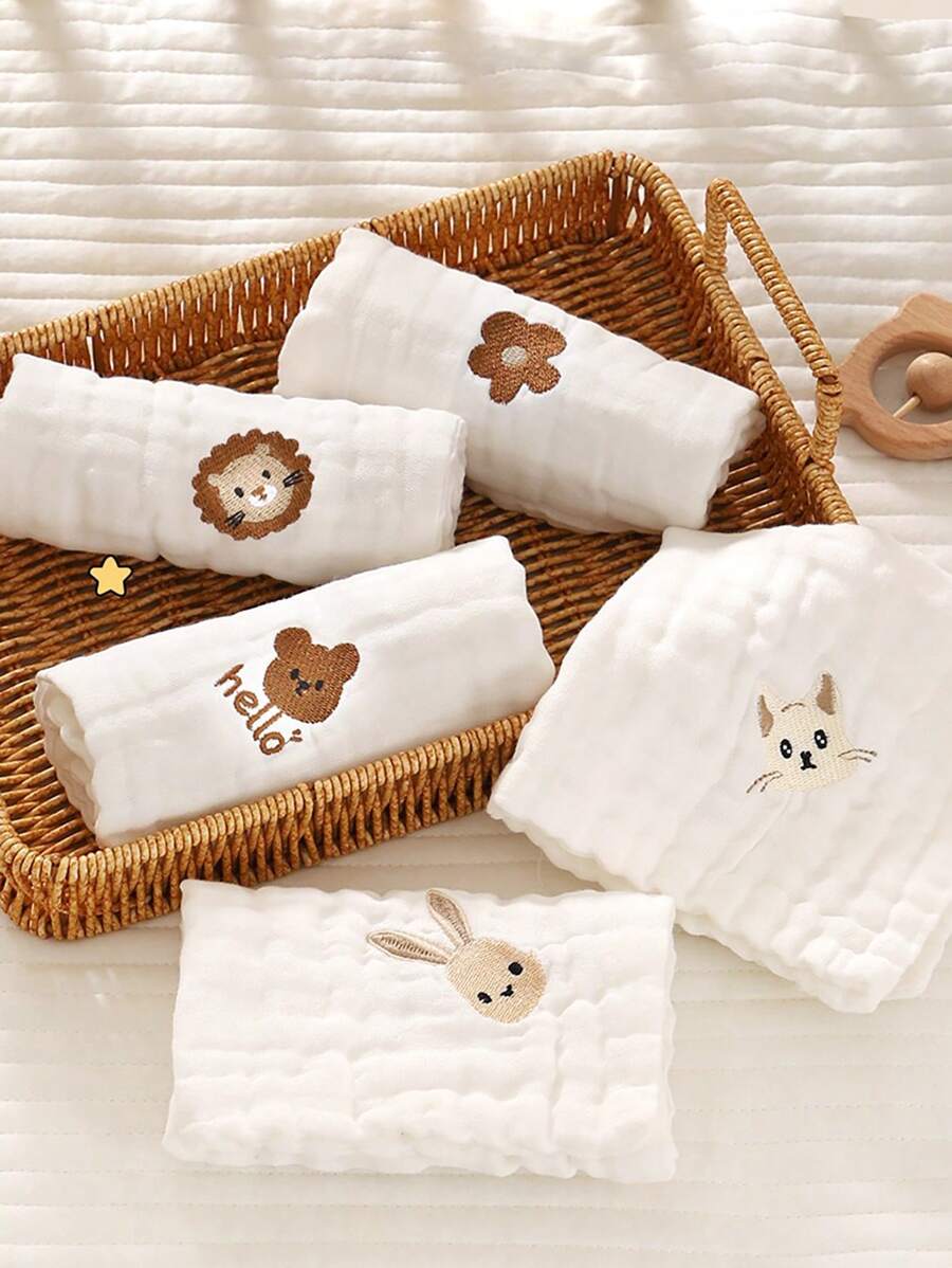 5 chiếc/gói Yếm trẻ em ngẫu nhiên, mỏng và thời trang, mềm mại, 6 lớp, thích hợp cho trẻ sơ sinh từ 1-2 tuổi, mùa hè - trắng - Xem 1